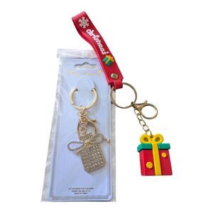 Christmas Keychain Bundle Wristlet Strap Gift Charm Rhinestone Present New